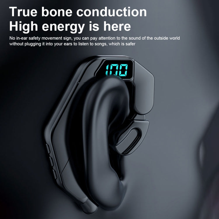 V19 Bone Conduction Digital Display Stereo Hanging Ear Sports Bluetooth Headset(Black) by bashfashion