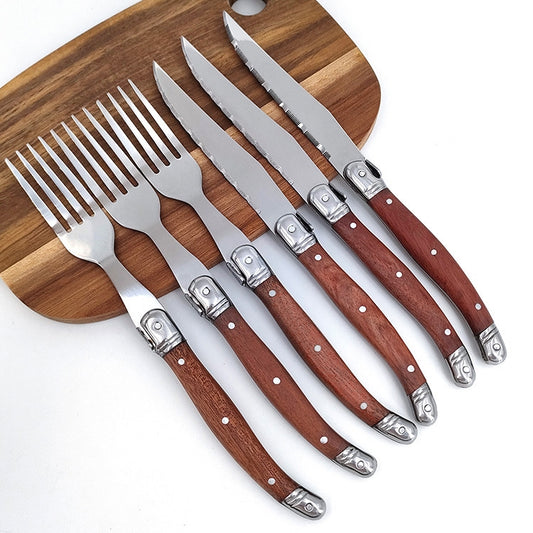 Rosewood Handle Stainless Steel Knife and Fork Cutlery,Spec: 1 Fork by bashfashion