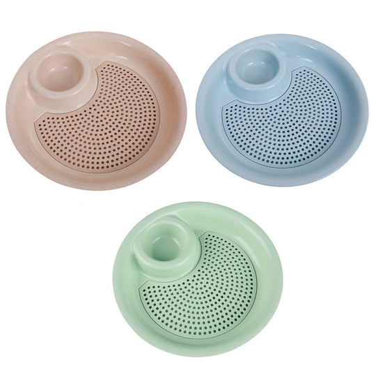 10pcs With Flavour Dish Dumpling Plate Wheat Straw Double Layer Drain Dish(Blue) by bashfashion