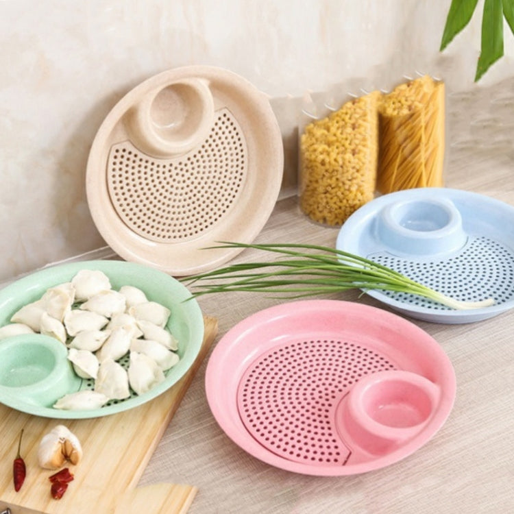 10pcs With Flavour Dish Dumpling Plate Wheat Straw Double Layer Drain Dish(Green) by bashfashion