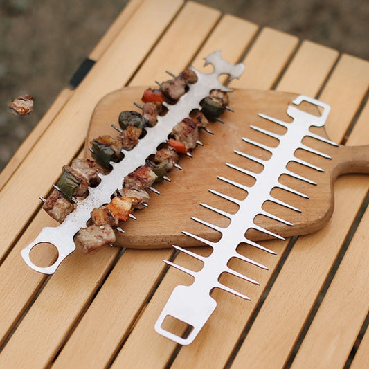 Outdoor Fish Bone Barbecue Steak 304 Stainless Steel Barbecue Stick(Cat Face Style) by bashfashion