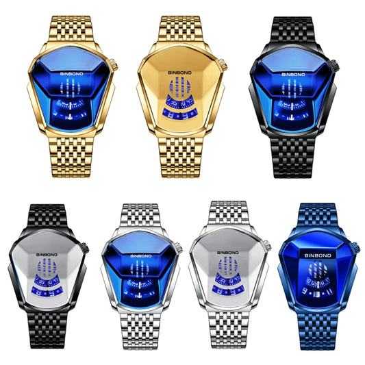 BINBOND Locomotive Concept Steel Belt Watch Men Live Black Technology Watch(Blue Steel Blue Face) by BINBOND