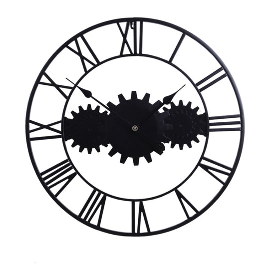 60cm Vintage Iron Round Gear Wall Clock Silent Large Art Clock(Silver+Silver Needle) by bashfashion