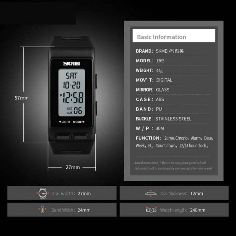 SKMEI 1362 Sports Electronic Watch Fashion Waterproof Countdown Children LED Watch(Black) by SKMEI