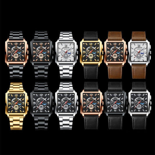 BINBOND B6575 Men Vintage Square Multifunctional Luminous Quartz Watch, Color: Full Gold-Black by BINBOND