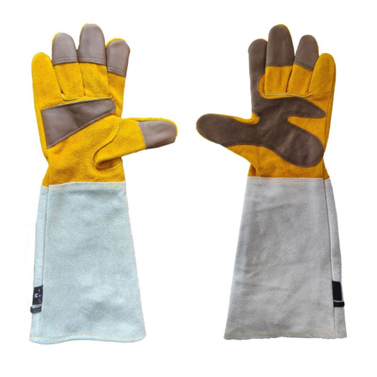 Leather Extended Thick Gardening Gloves Welder Work Gloves, Specification: Gold White L by bashfashion