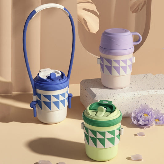 300ml 316 Stainless Steel Thermos Cup Three-purpose Straw Direct Drinking Coffee Cup(Lavender Purple) by bashfashion