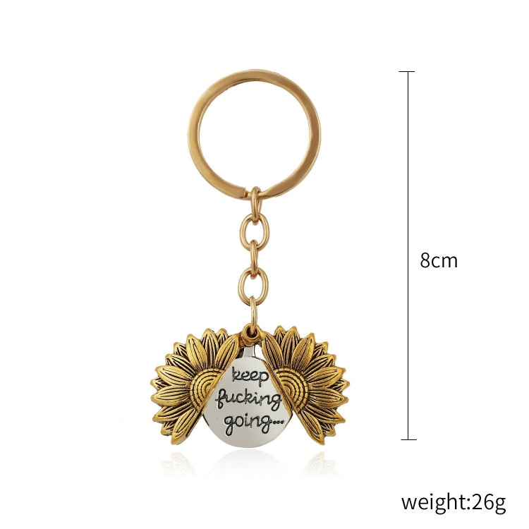N2003-28 Ancient Gold Keychain Alloy Sunflowers Shape Can Open Double Side Engraving Accessories Pendant by bashfashion