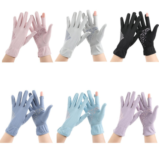 1pair Driving Sunscreen Anti-ultraviolet Thin Summer Ice Silk Dew Finger Non-slip Riding Gloves Free Size(Smoke Gray) by bashfashion