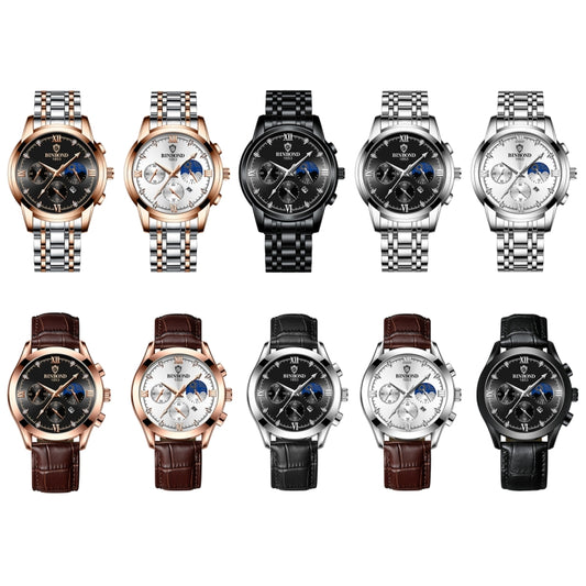 BINBOND B3591 30m Waterproof Luminous Calendar Men Watch, Color: Black Leather-White-Black by BINBOND