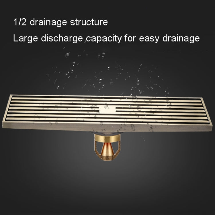 8x30cm Extended Full Copper Strip Floor Drain, Style: K8034 Chrome Plated+Black Straight Row by bashfashion