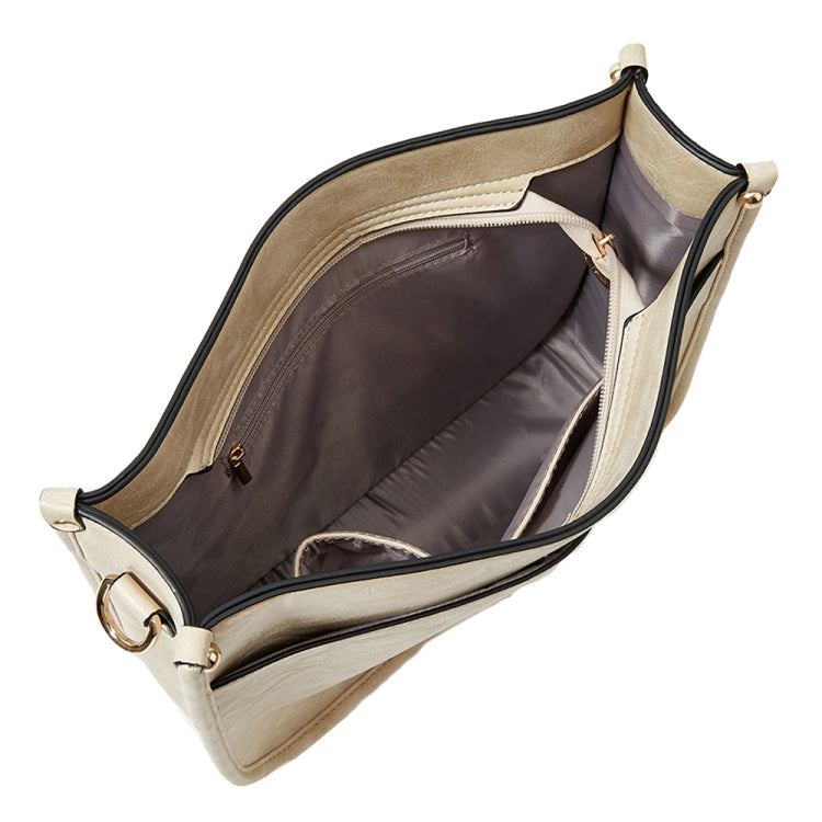 013 Leopard Strap PU Leather Single-shoulder Waterproof Crossbody Tote Bag(Beige) by bashfashion