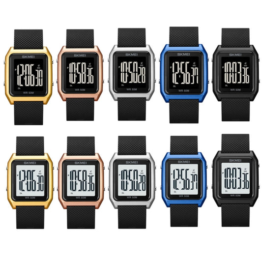 SKMEI 1866 Square Large Screen Men Steel Belt Multi-function Night Light Alarm Clock Watch(Black White Machine) by SKMEI