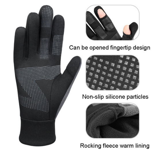 Touch Screen Anti-slip Waterproof Outdoor Sports Warm Cycling Gloves, Size: S(Black) by bashfashion
