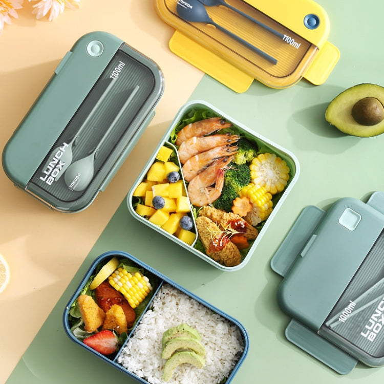 Plastic Compartment Lunch Box Microwaveable with Tableware(1L Green) by bashfashion