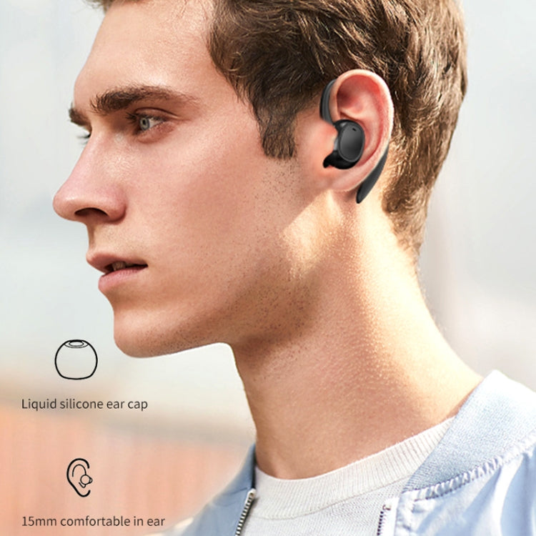 S260 Hanging Ear With Charging Bin Digital Display Stereo Bluetooth Earphones(Black) by bashfashion