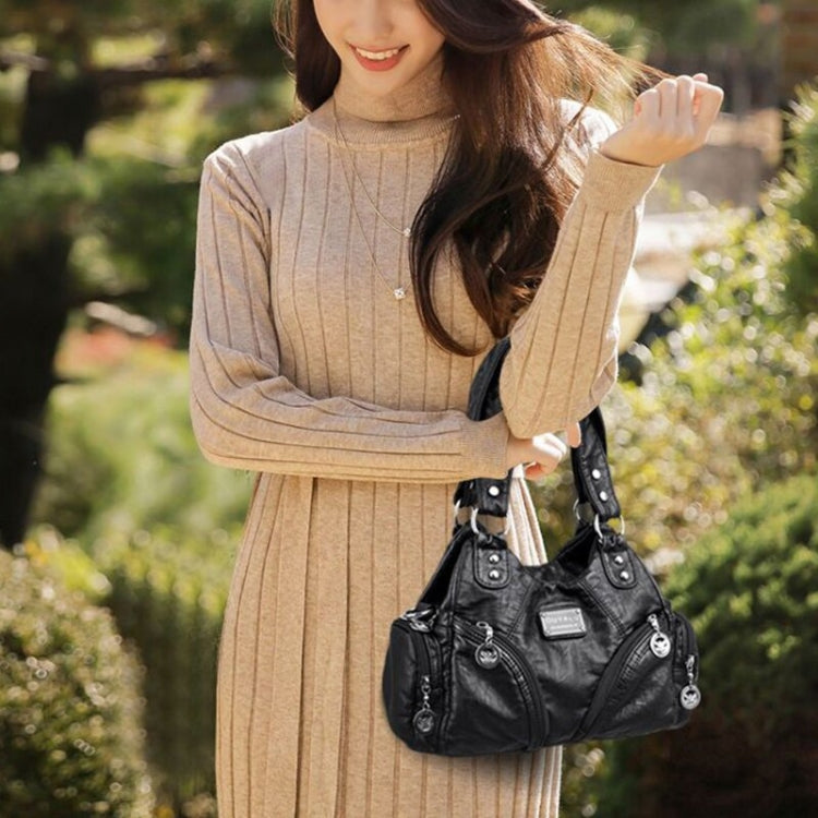 Retro Soft Leather Motorcycle Bag Women Diagonal Shoulder Bag(Grey) by bashfashion