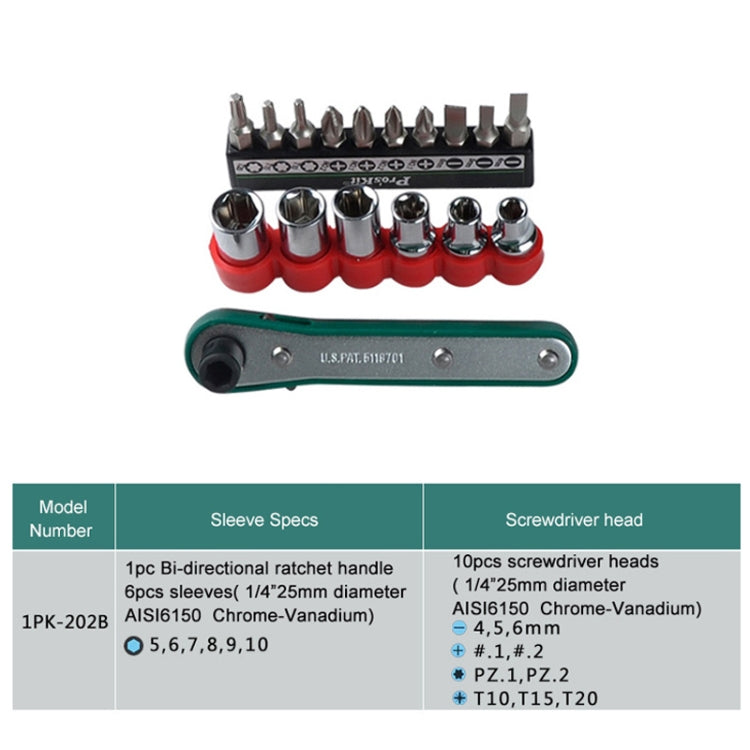ProsKit 1PK-202B 16 In 1 Socket Driver Head Ratchet Wrench Set by ProsKit