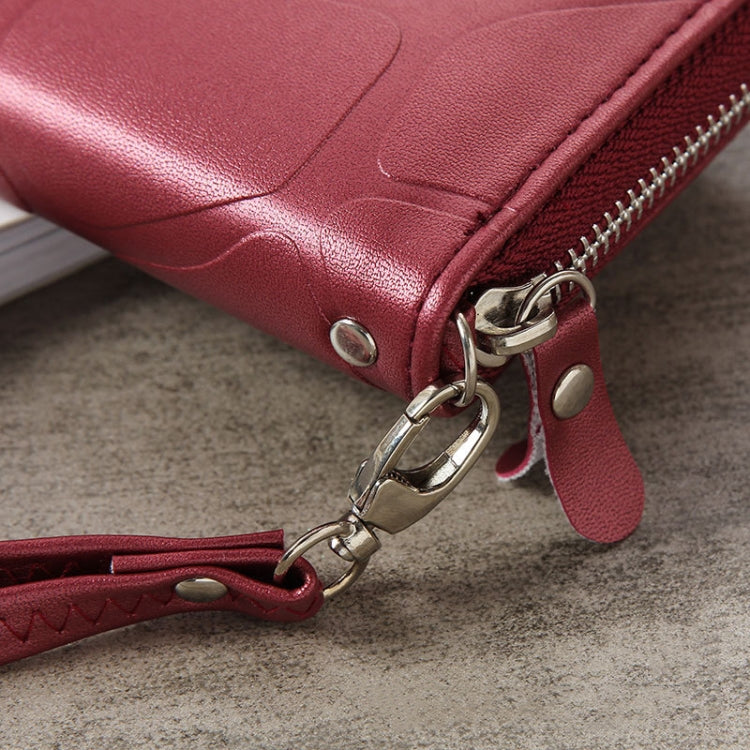 Large Stone Wallet Zipper Women Wallet Long Coin Purse(Claret) by bashfashion