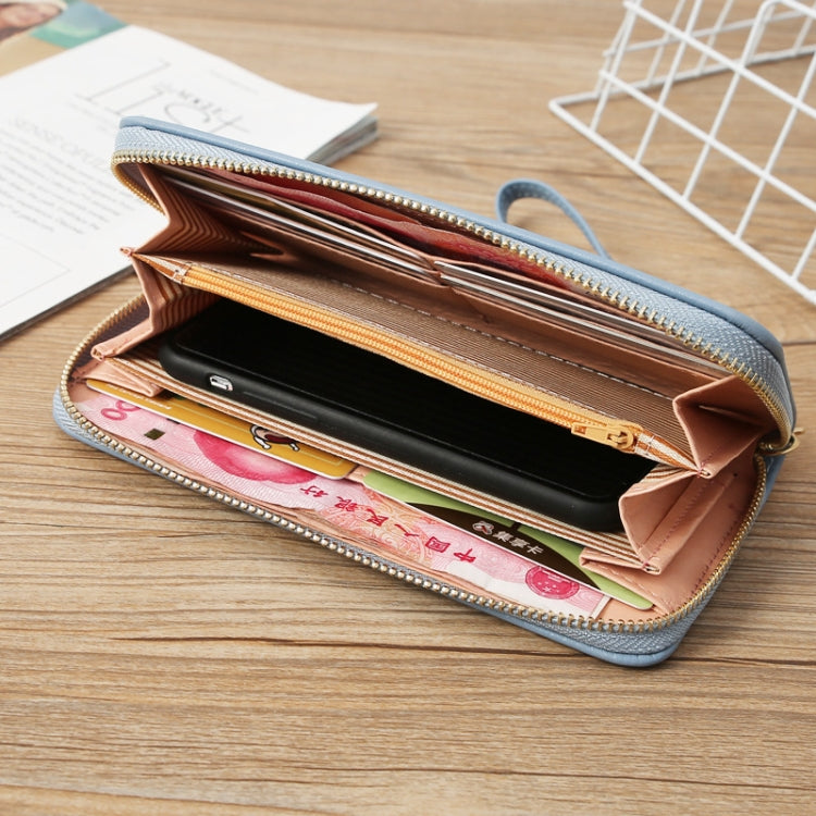 Single Zipper Ladies Wallet Long Wallet Crocodile Coin Purse Student Clutch(Blue) by bashfashion