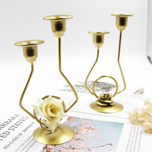 Wrought Iron Double-Headed Candle Holder Party Wedding Table Decoration Candlesticks(Silk) by bashfashion