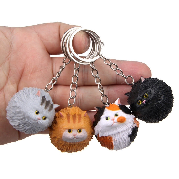 Round Little Tiger Cat Keychain Cartoon Key Ring Ornament(Yellow White) by bashfashion