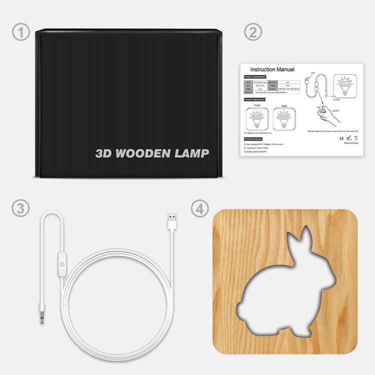 FS-T2104W 3D Wooden Carving Rabbit Table Lamp USB Night Light Crafts(Warm White) by bashfashion
