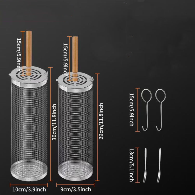 Upgrade Flip-top Lid BBQ Cage Stainless Steel Rolling Grilling Basket With Wooden Handle Small by bashfashion