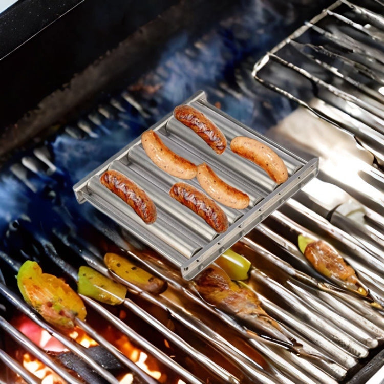 Hot Dog Sausage Grill Stainless Steel Wooden Handle BBQ Rack Kitchen Tools(Boxed) by bashfashion