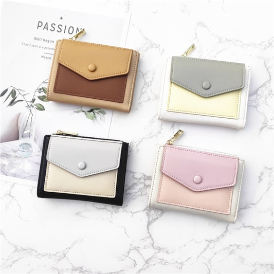 PU Leather Short Color Matching Folding Wallet Mini Portable Wallet(Apricot) by bashfashion