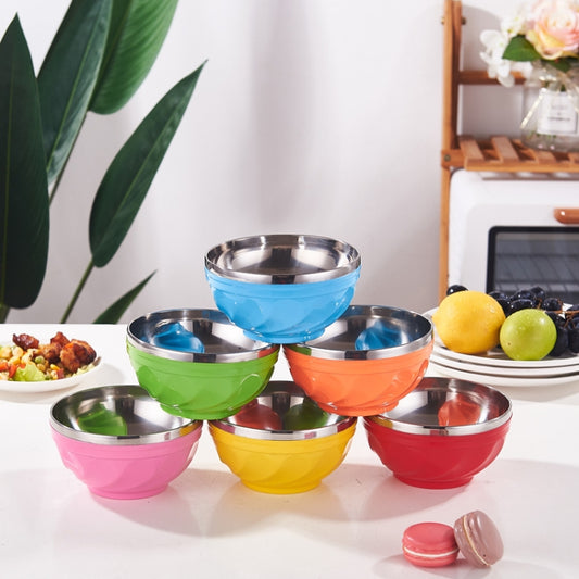 6pcs /Set 17cm Double-Layer Stainless Steel Bowl With Lid Children Dinner Insulated Rice Bowl(6 Colors Matching) by bashfashion
