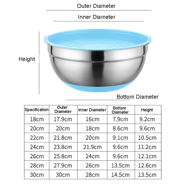30cm With Colorful Silicone Bottom & Lid Salad Bowl Stainless Steel Thickened Basin(Color Random Delivery) by bashfashion