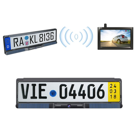 Solar Integrated License Plate Frame Vehicle Camera Wireless Reversing Display(RC03) by bashfashion