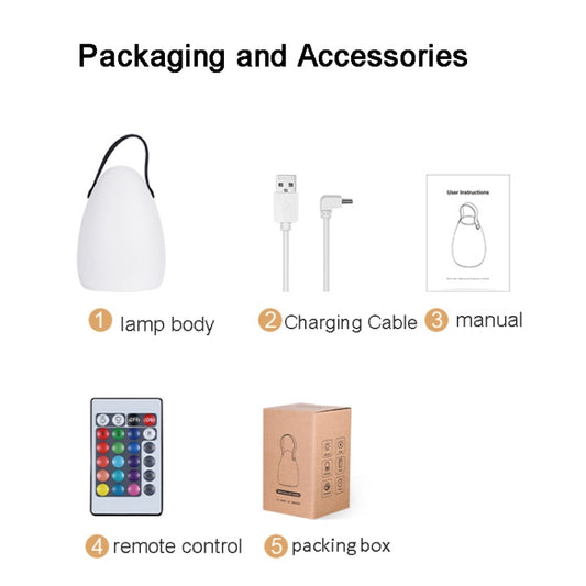 16 Colors LED Night Light with Handle Hanging Lantern USB Rechargeable Table Lamp(Egg-shaped) by bashfashion