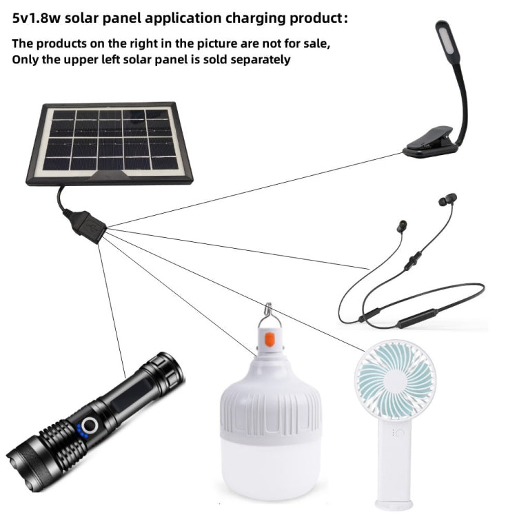 Small Table Lamp Flashlight With USB Female Head 5V/1.8W Solar Panel(Black) by bashfashion