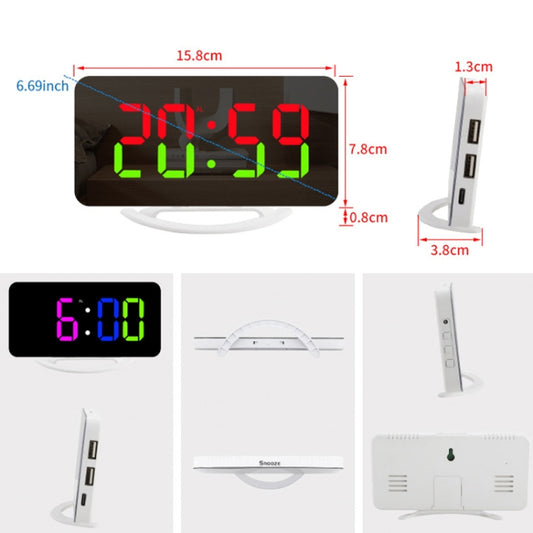 TS-8201 LED Digital Mirror Alarm Clock Big Screen Dual USB Desktop Table Clock, Color: White Shell White Light by bashfashion