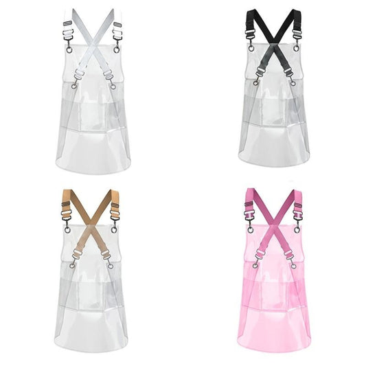 50 Silk Long 80cm Transparent TPU Apron Solid Color Webbing Adjustable Work Apron(Transparent + Black Webbing) by bashfashion