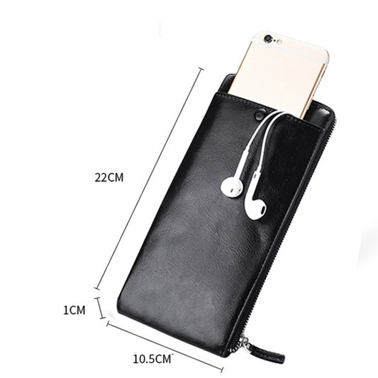 Men Long Wallet Soft Leather Zipper Mini Phone Bag Clutch Bag(Black) by bashfashion