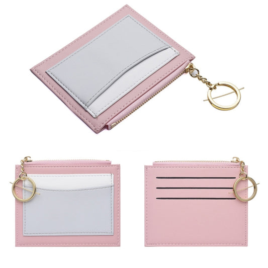 Women PU Leather Small Wallet Short Ultra-thin Color Contrast Splicing Card Holder(Pink) by bashfashion