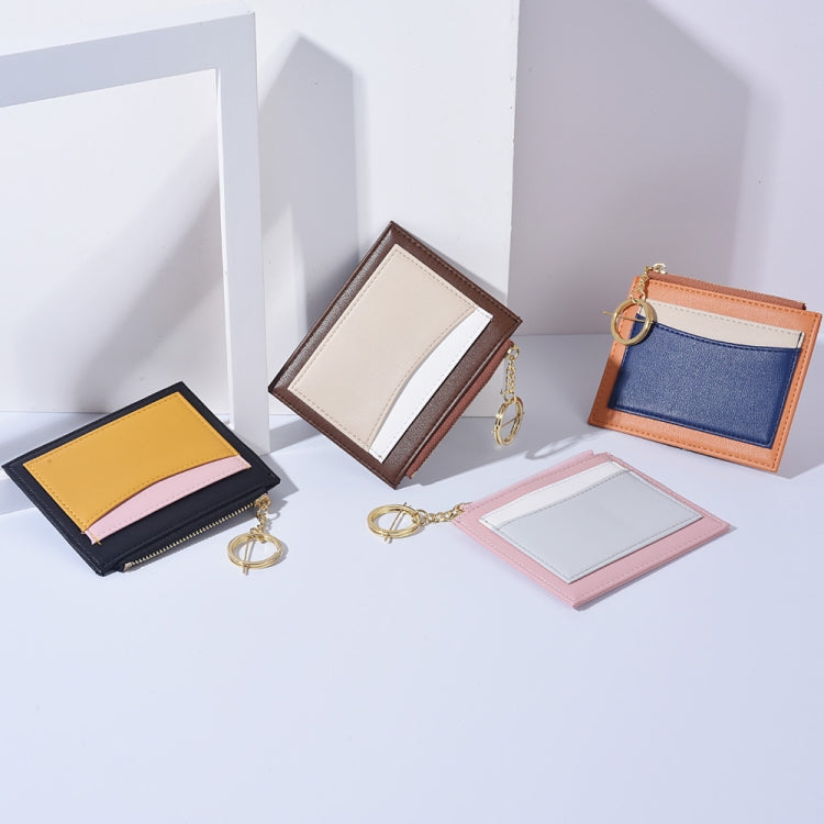 Women PU Leather Small Wallet Short Ultra-thin Color Contrast Splicing Card Holder(Orange) by bashfashion