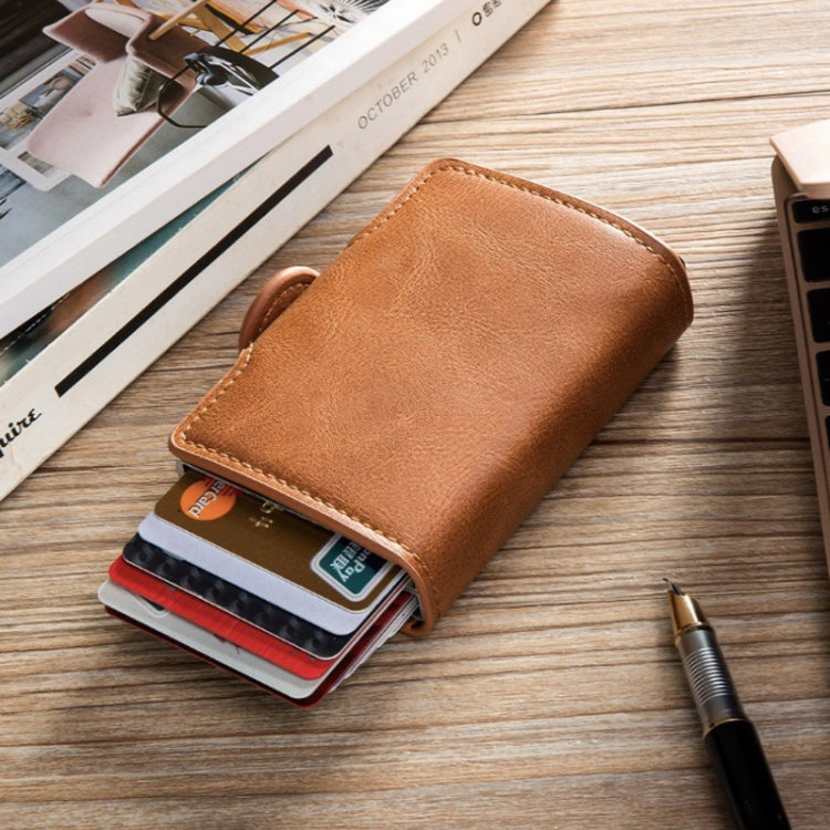 Automatic Pop-up Card Holder Metal Card Box RFID Credit Card Bank Card Box Wallet(Brown) by bashfashion