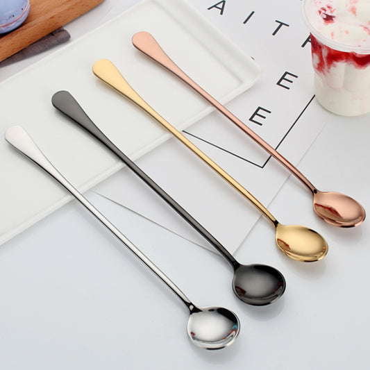 304 Stainless Steel Long Handle Thickened Round Spoon Coffee Ice Drink Mixing Spoon, Color: Stainless Steel Color by bashfashion