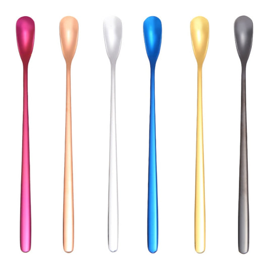 15cm 304 Stainless Steel Spoon Coffee Square Head Spoon Long Handle Mixing Spoon, Color: Titanium Black by bashfashion