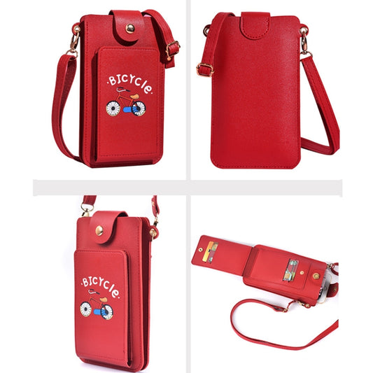 Ladies Mobile Phone Bag One Shoulder Messenger Mini Bag Printed Long Card Holder Wallet(Red) by bashfashion