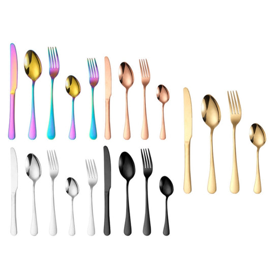 16pcs/set Carton Boxed Gold-Plated Stainless Steel Knife and Fork Set Western Cutlery, Color: Colorful by bashfashion