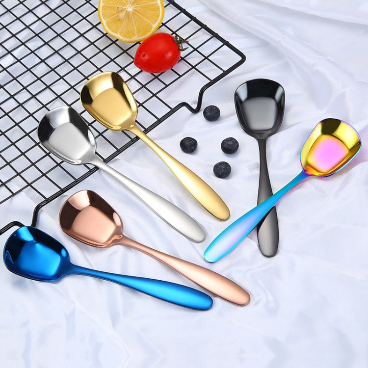Small 304 Stainless Steel Spoon Glossy Thickened Flat Head Flat Bottom Serving Spoon, Color: Black by bashfashion