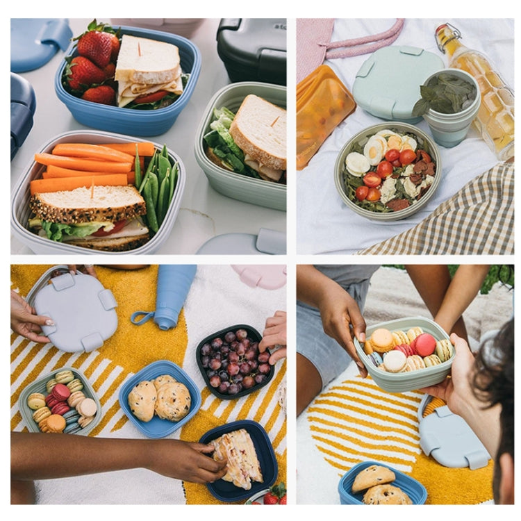 1100ml Silicone Folding Lunch Box Travel Bowl Microwave & Dishwasher Safe(Blue) by bashfashion