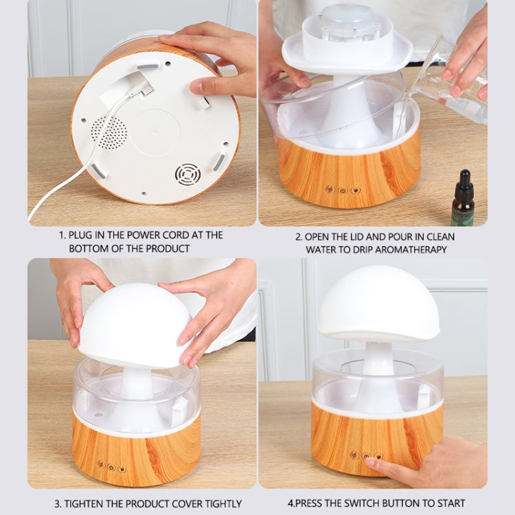 500ml Rain Humidifier Mushroom Cloud Colorful Night Lamp Aromatherapy Machine With Remote Control, Style: USB Direct Plug(Wood Grain) by bashfashion