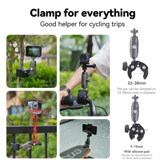 TELESIN Aluminum Alloy Crab Claw Handlebar Tube Clamp For Sports Camera Mobile Phones by TELESIN
