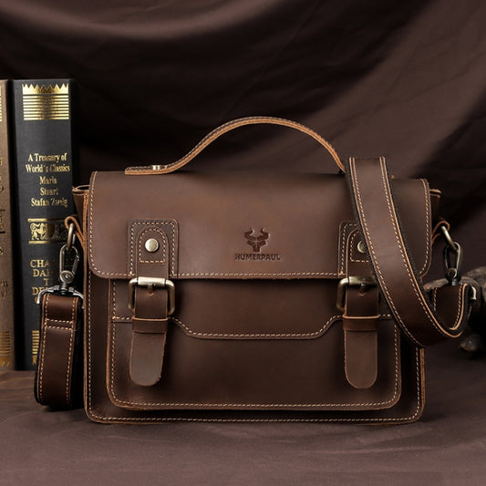 HUMERPAUL Leather Crossbody Bag Men Retro Shoulder Bag Commuter Men Small Square Bag(Brown) by HUMERPAUL
